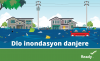 rising flood waters with submerged car and other debris